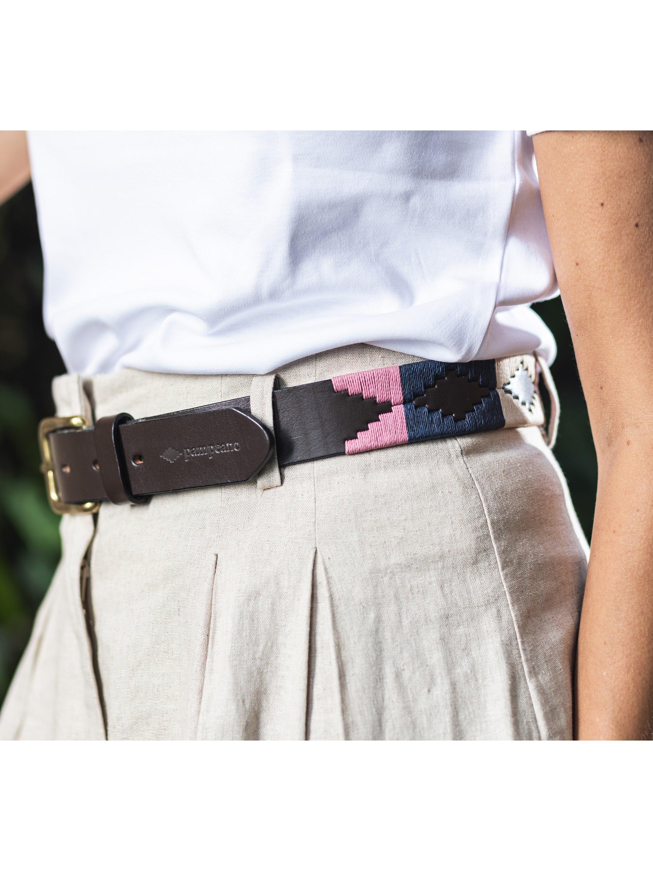 Product image 3 of 3, which shows Pampeano Dulce Leather Belt, Blue/Cream/Pink, 28
