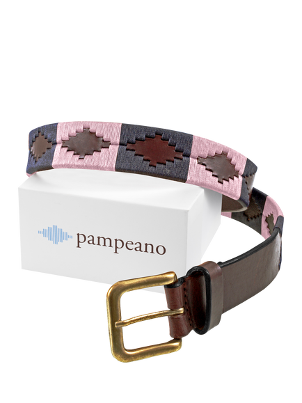 Pampeano Hermoso Leather Belt, Brown/Blue/Pink - view 2, Brown/Blue/Pink