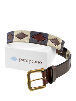 Pampeano Jugadoro Leather Belt, Brown/Cream/Blue - view 2, Brown/Cream/Blue