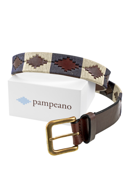 Pampeano Jugadoro Leather Belt, Brown/Cream/Blue - view 2, Brown/Cream/Blue