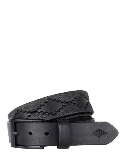 Pampeano Bordado Leather Belt, Black