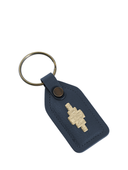 Pampeano Chapa Leather Tag Keyring, Navy/Yellow