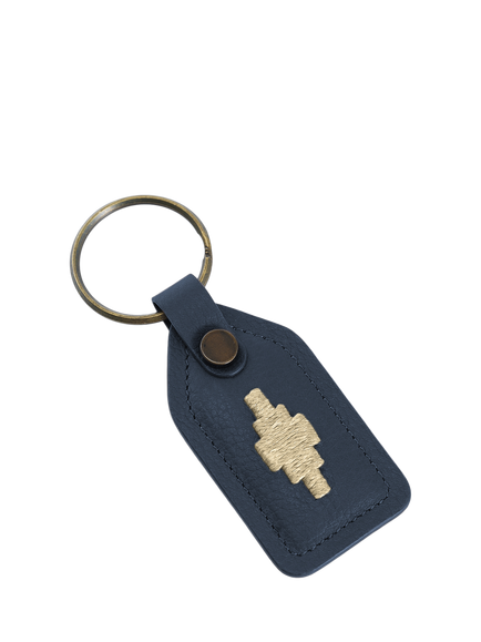 Pampeano Chapa Leather Tag Keyring, Navy/Yellow