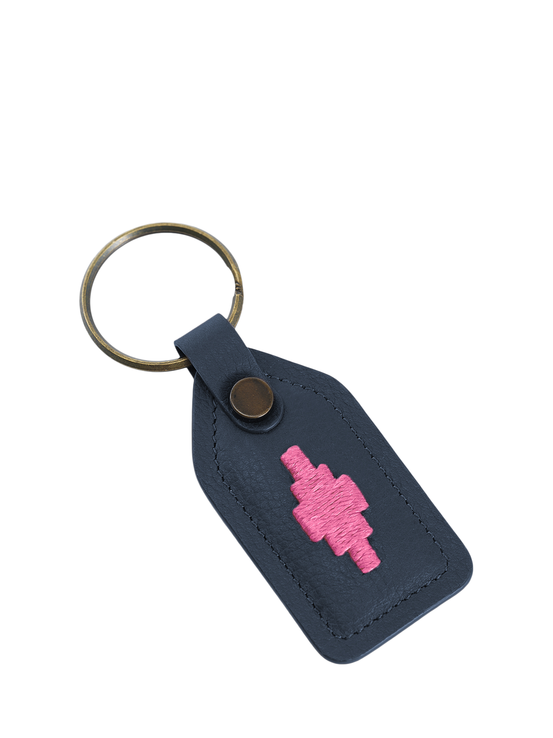 Product image 1 of 1, which shows Pampeano Chapa Leather Tag Keyring, Navy/Pink, One Size