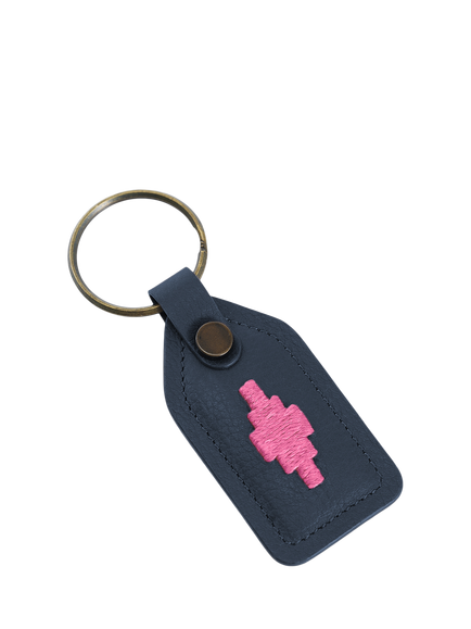 Pampeano Chapa Leather Tag Keyring, Navy/Pink