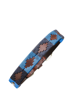 Pampeano Azules Leather Dog Collar, Blue, Blue