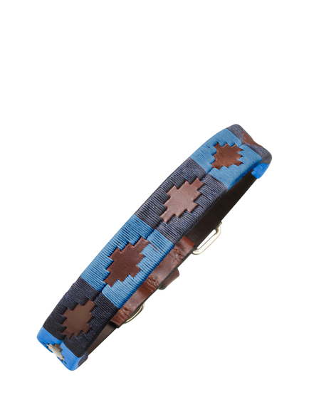 Pampeano Azules Leather Dog Collar, Blue, Blue