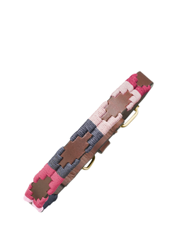 Pampeano Petalo Leather Dog Collar, Pink/Blue - view 2, Pink/Blue