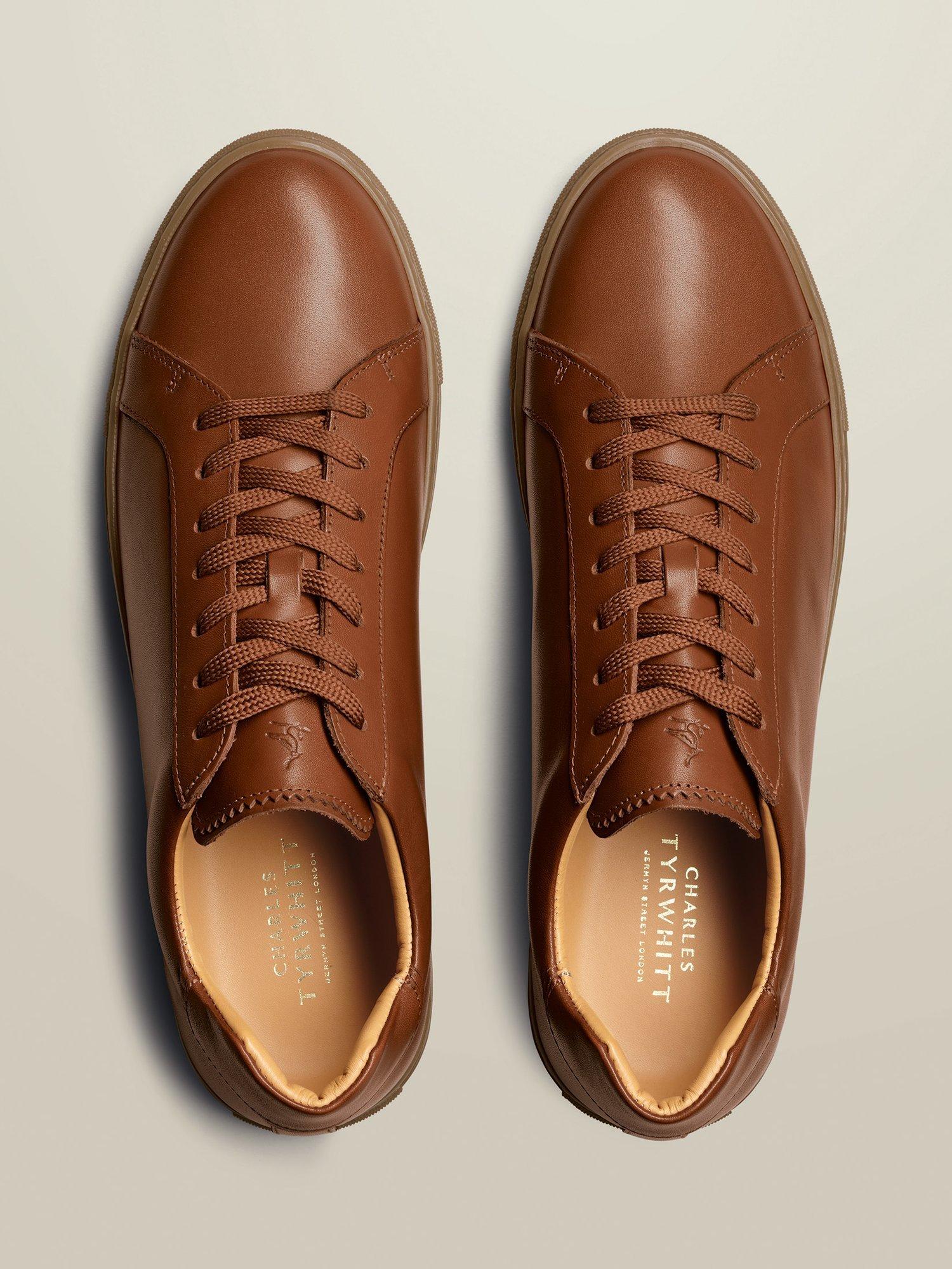 Product image 3 of 4, which shows Charles Tyrwhitt Leather Lace Up Trainers, Dark Tan, 7