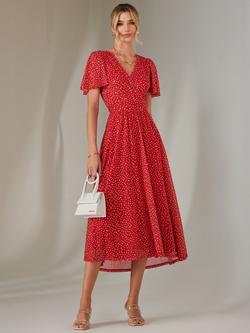 Jolie Moi Wrap Bodice Mesh Maxi Dress, Red, Red