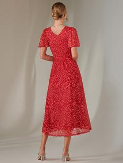 Jolie Moi Wrap Bodice Mesh Maxi Dress, Red - view 2, Red