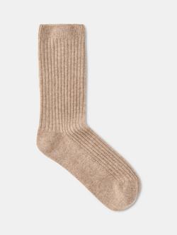 Whistles Cashmere Ribbed Socks, Brown, Brown