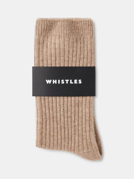 Whistles Cashmere Ribbed Socks, Brown - view 2, Brown