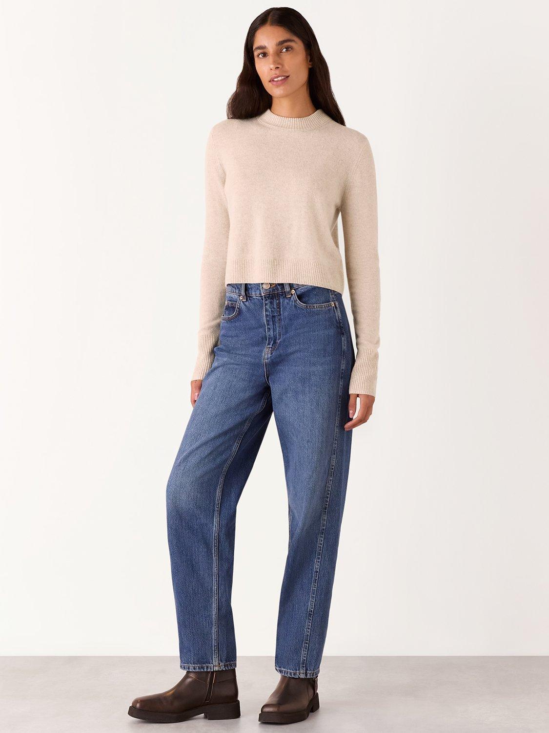 Product image 1 of 6, which shows Whistles Pure Wool Cropped Jumper, Oatmeal, XL