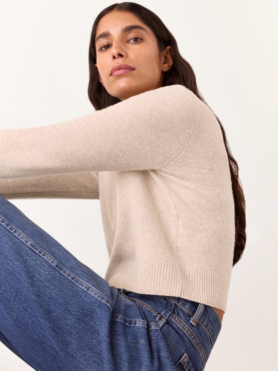 Product image 5 of 6, which shows Whistles Pure Wool Cropped Jumper, Oatmeal, XL