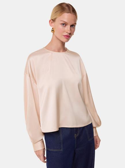 Whistles Demi Satin Blouse, Champagne, Champagne