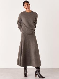 Whistles Pure Wool Knitted Midi Skirt, Taupe, Taupe