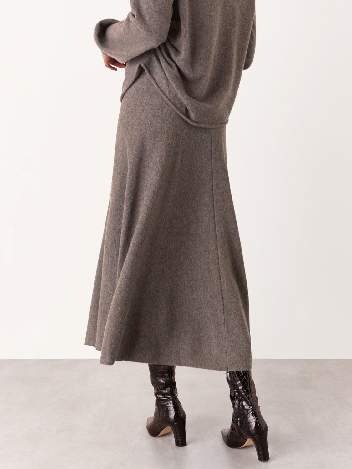 Product image 2 of 6, which shows Whistles Pure Wool Knitted Midi Skirt, Taupe, M