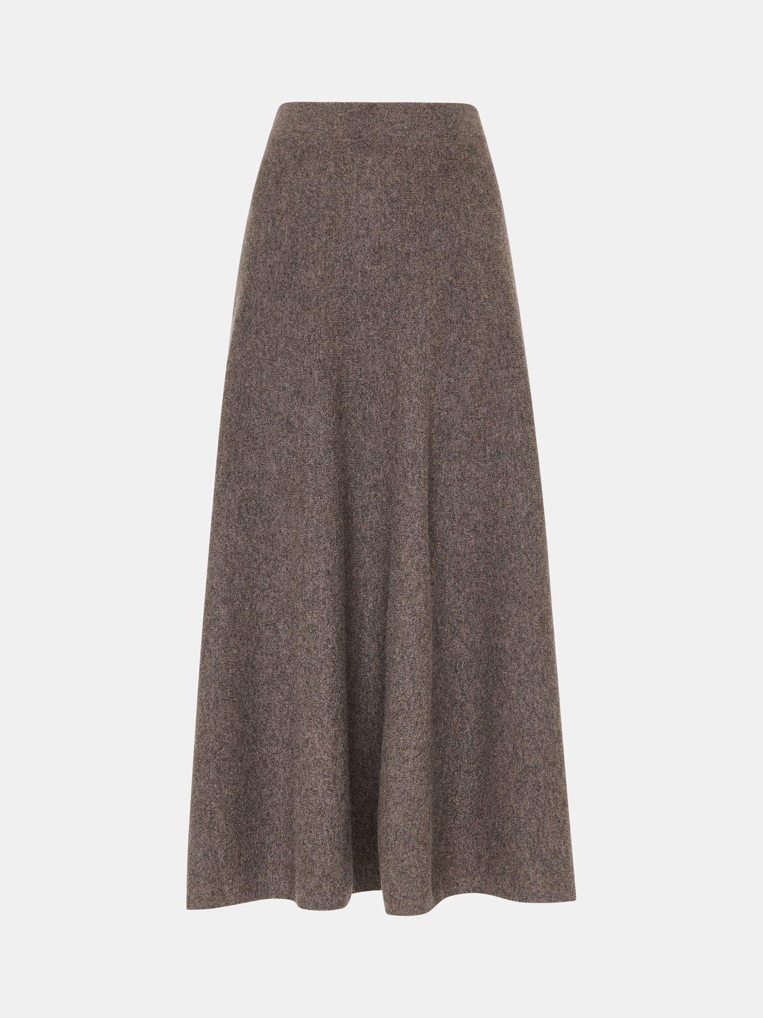Product image 6 of 6, which shows Whistles Pure Wool Knitted Midi Skirt, Taupe, M