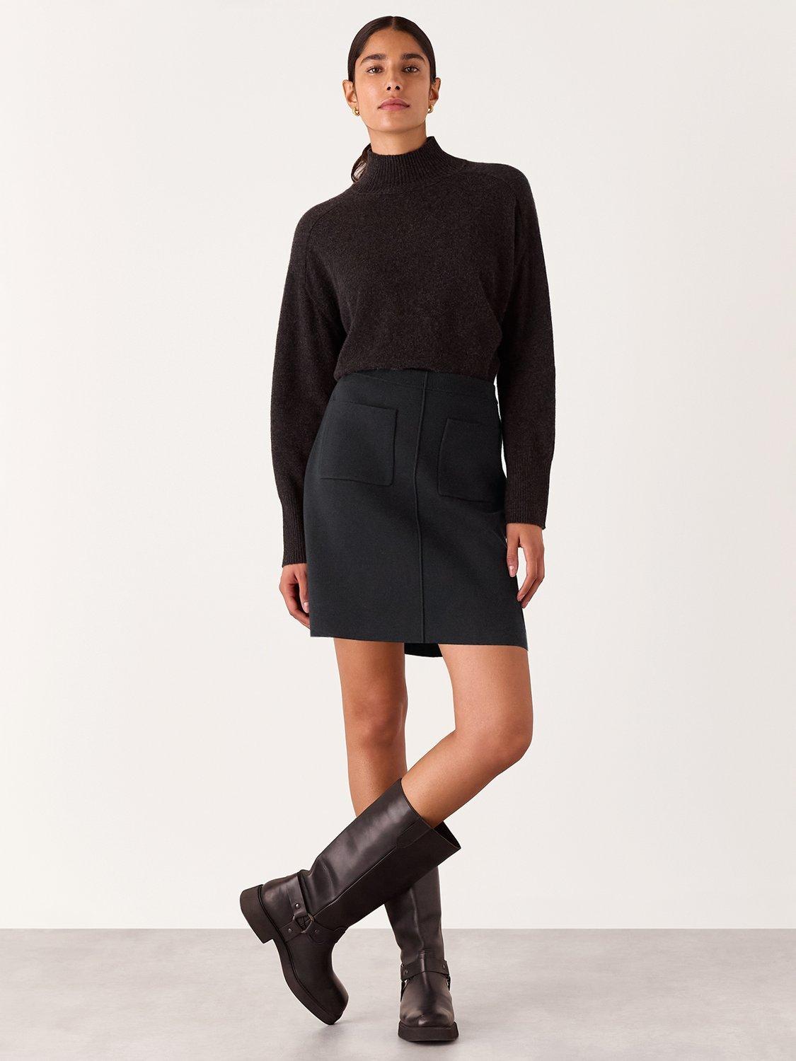 Product image 1 of 6, which shows Whistles Patch Pocket Knitted Skirt, Black, XS