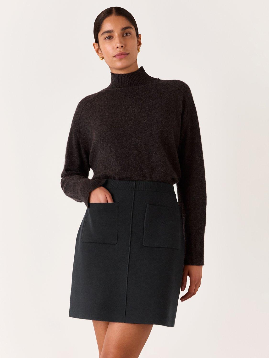 Product image 4 of 6, which shows Whistles Patch Pocket Knitted Skirt, Black, XS