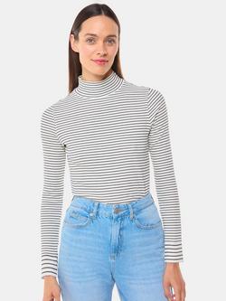 Whistles Stripe Rib Polo Top, Ivory/Multi, Ivory/Multi