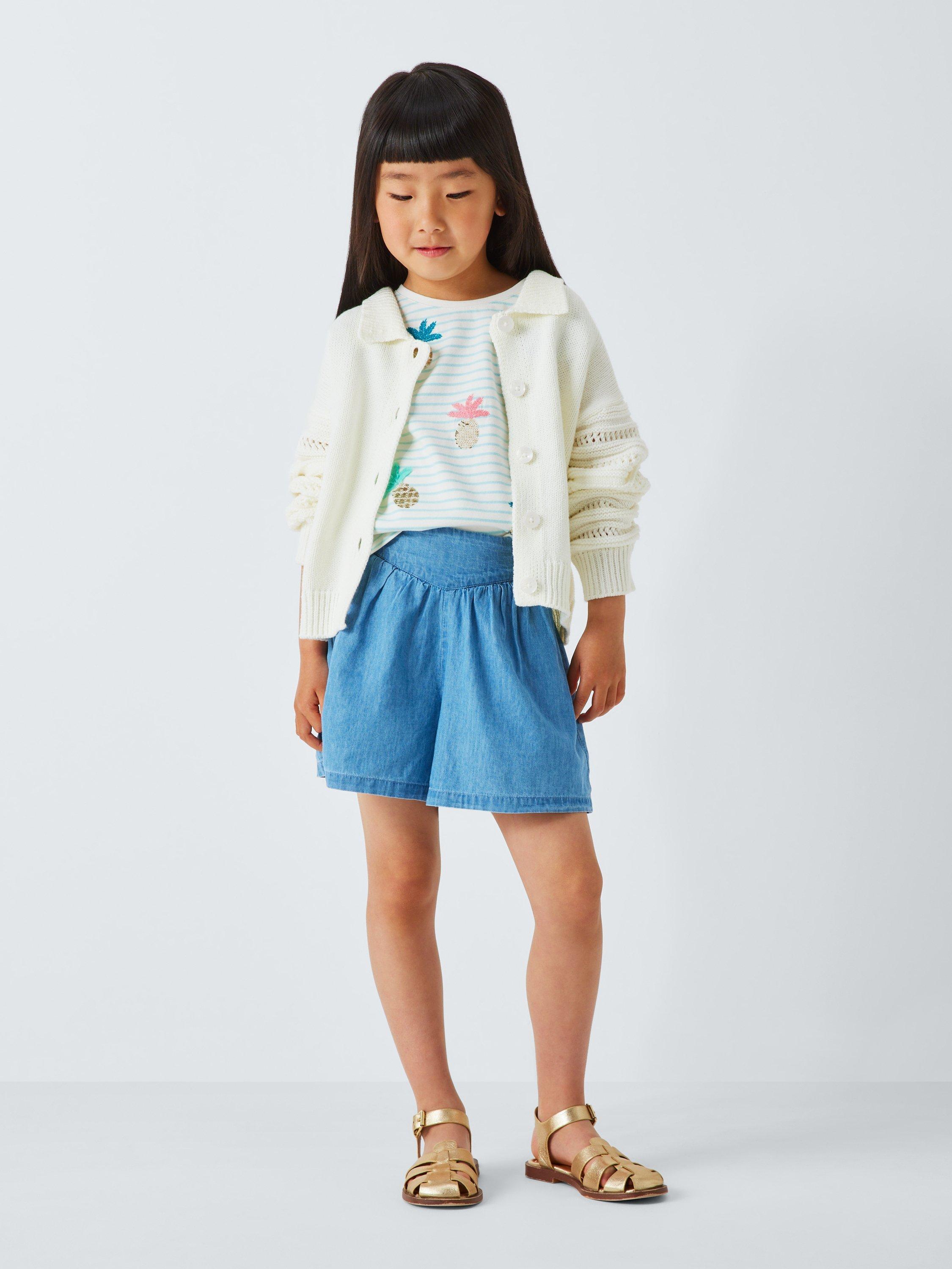 Product image 2 of 7, which shows John Lewis Kids' Stripe Sequin Pineapple T-Shirt, Blue White, 2 years