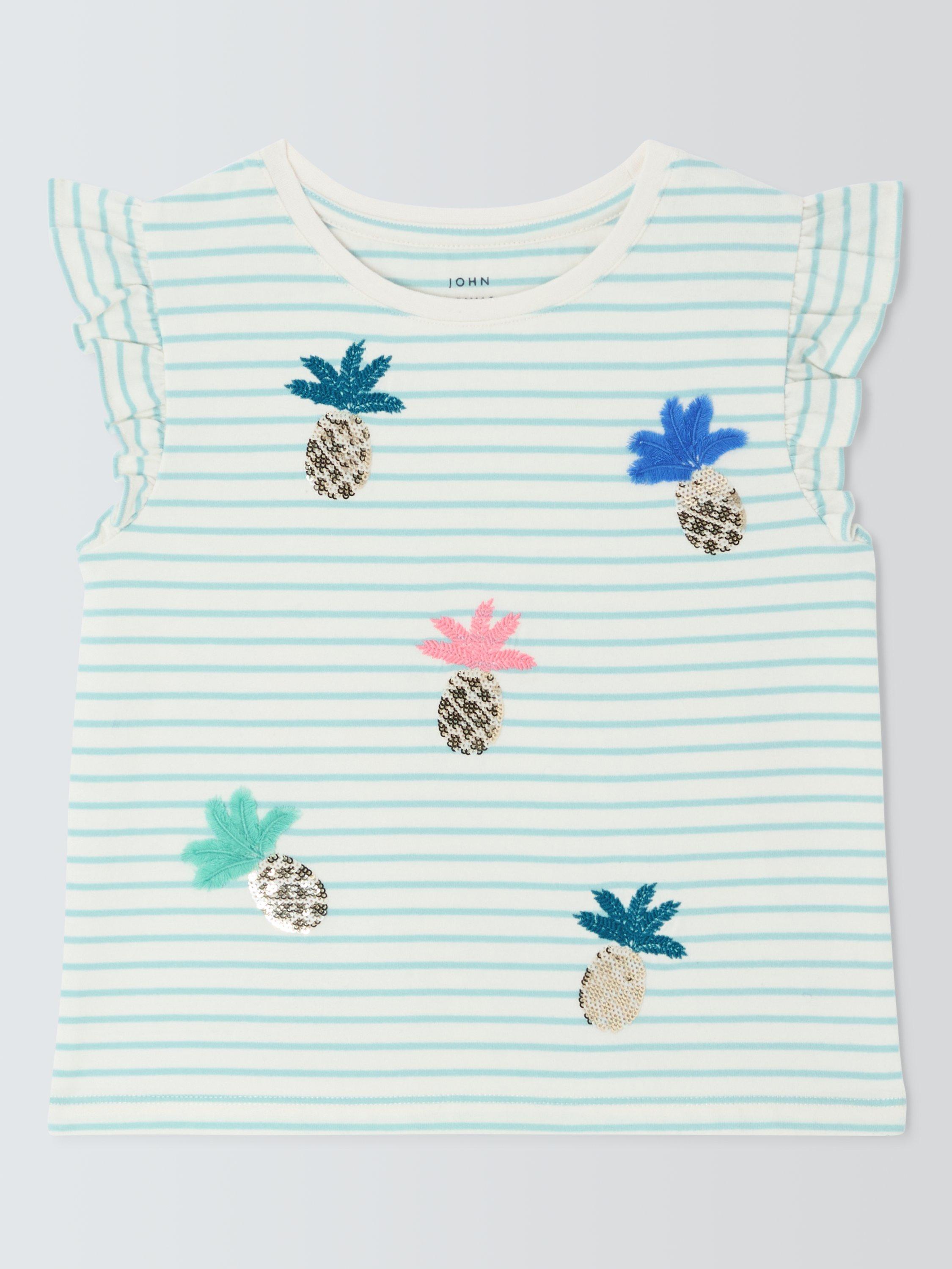 Product image 3 of 7, which shows John Lewis Kids' Stripe Sequin Pineapple T-Shirt, Blue White, 2 years