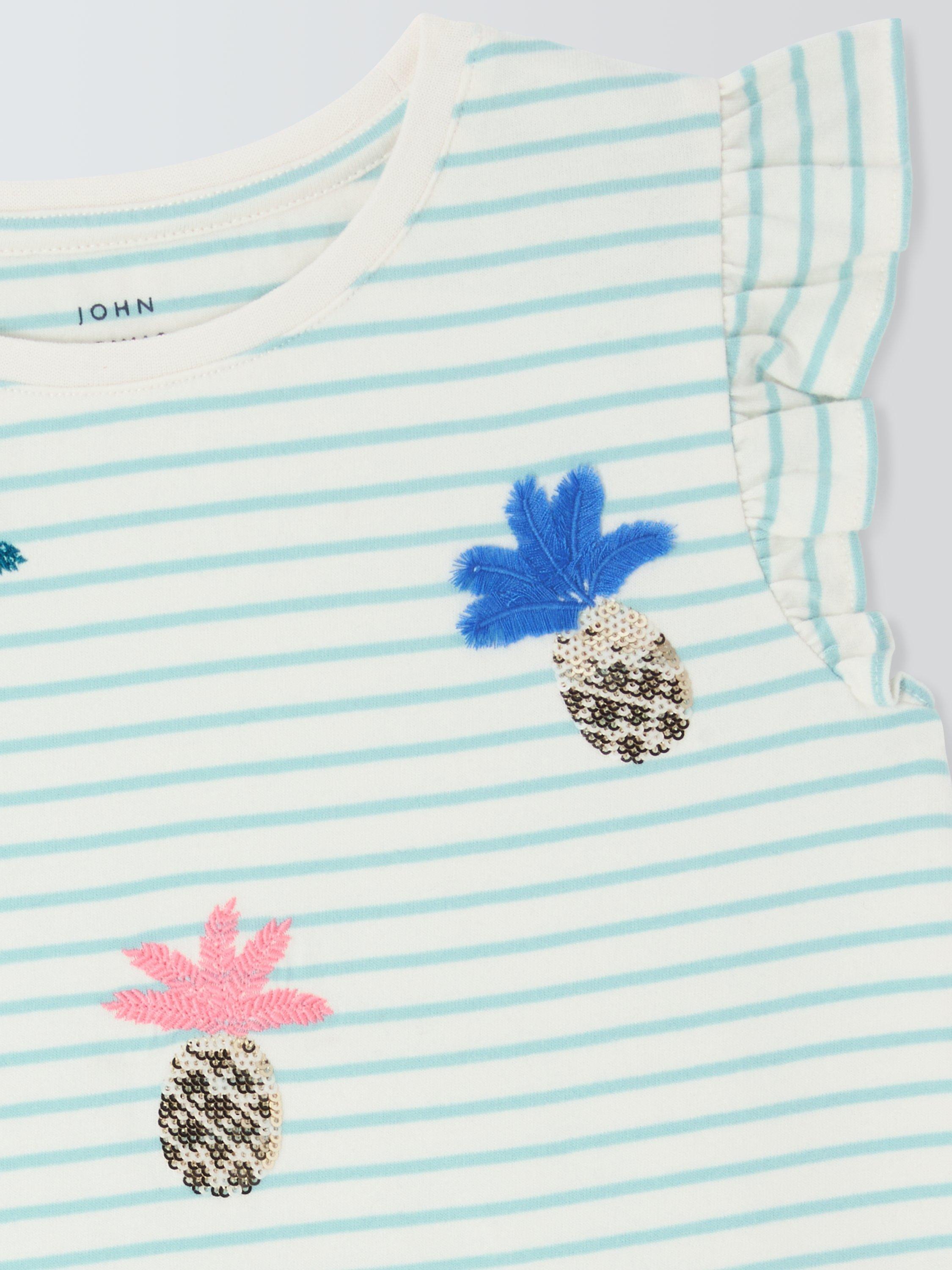 Product image 6 of 7, which shows John Lewis Kids' Stripe Sequin Pineapple T-Shirt, Blue White, 2 years