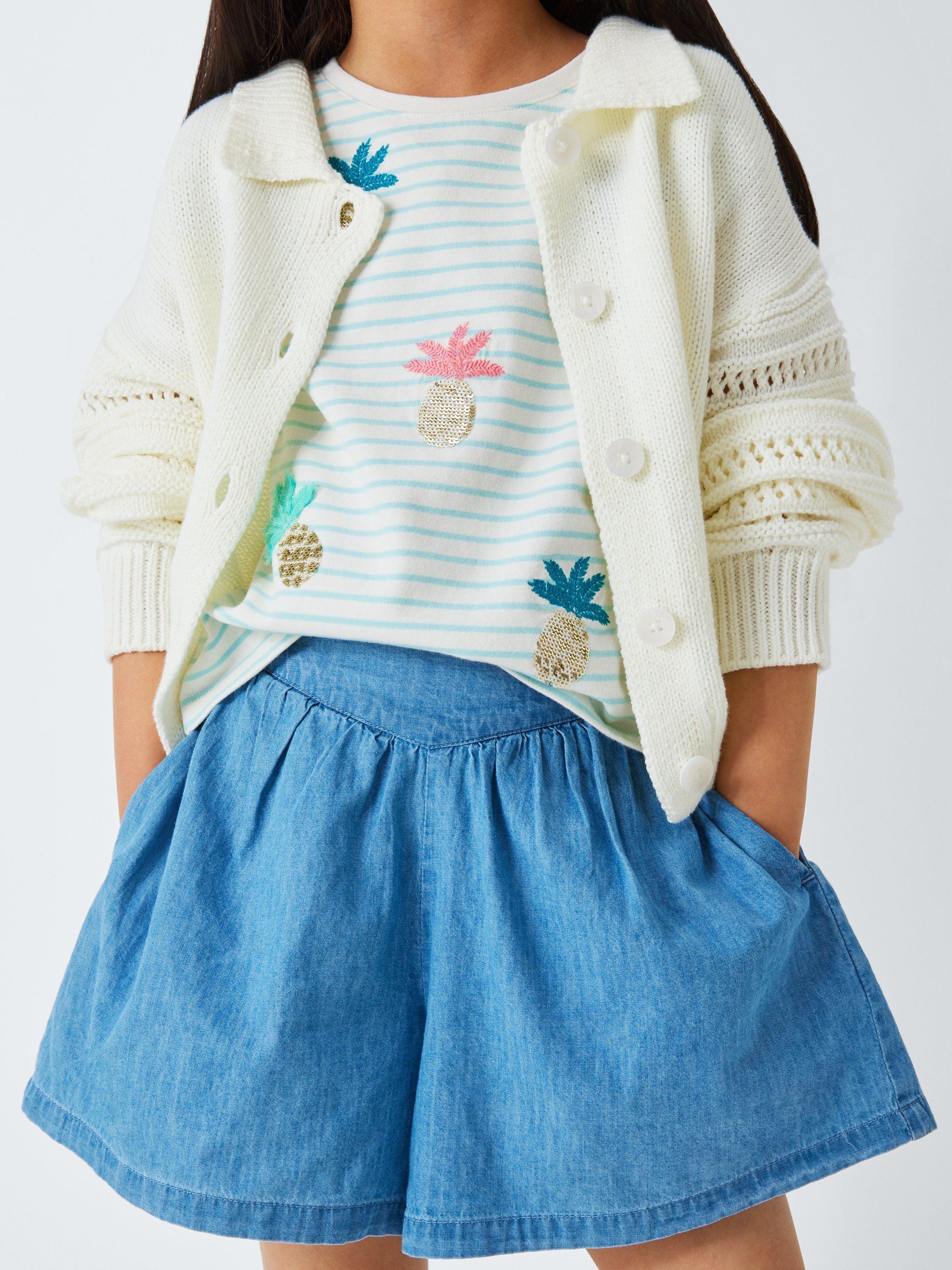 Product image 4 of 7, which shows John Lewis Kids' Stripe Sequin Pineapple T-Shirt, Blue White, 2 years