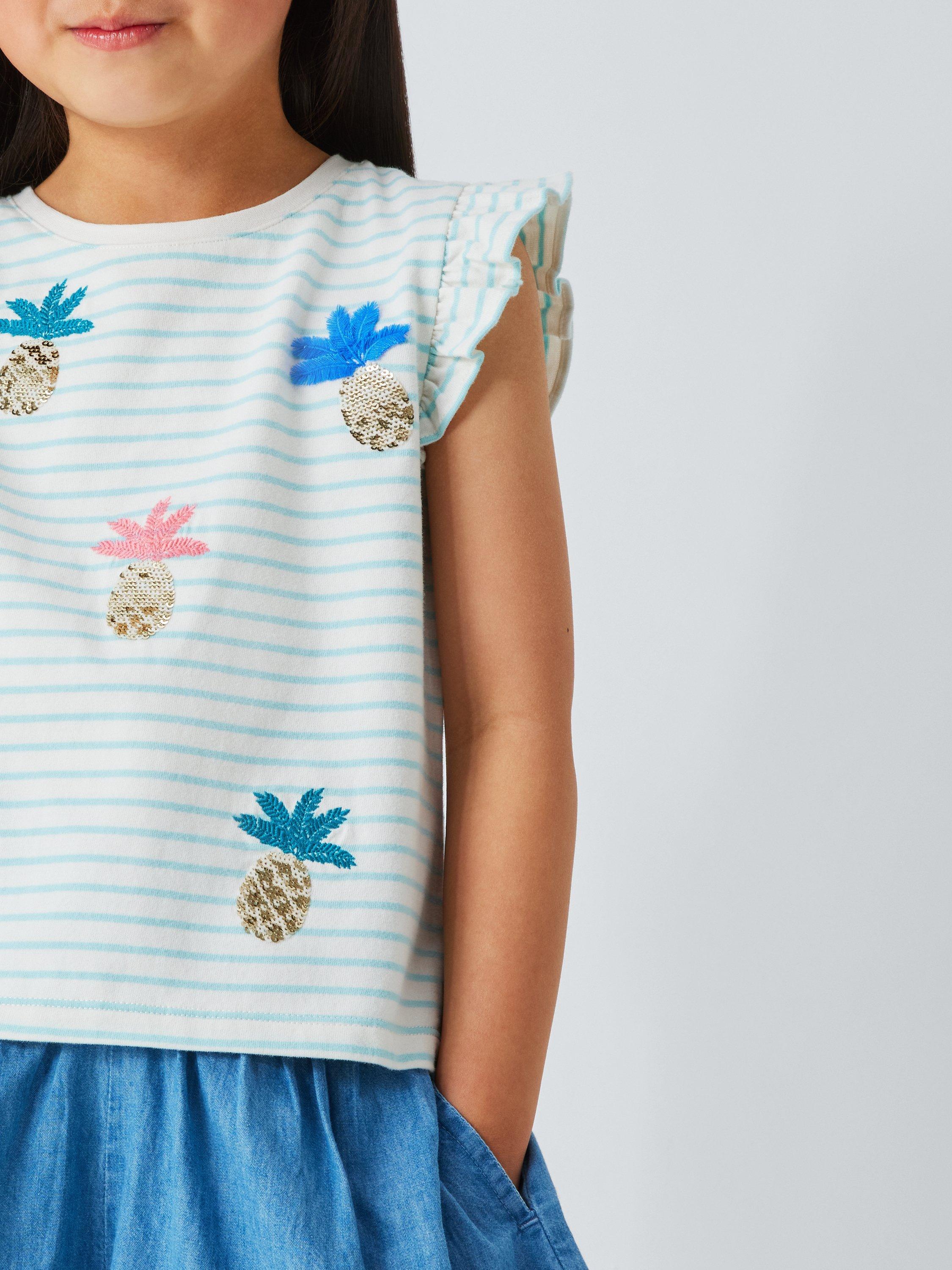 Product image 5 of 7, which shows John Lewis Kids' Stripe Sequin Pineapple T-Shirt, Blue White, 2 years