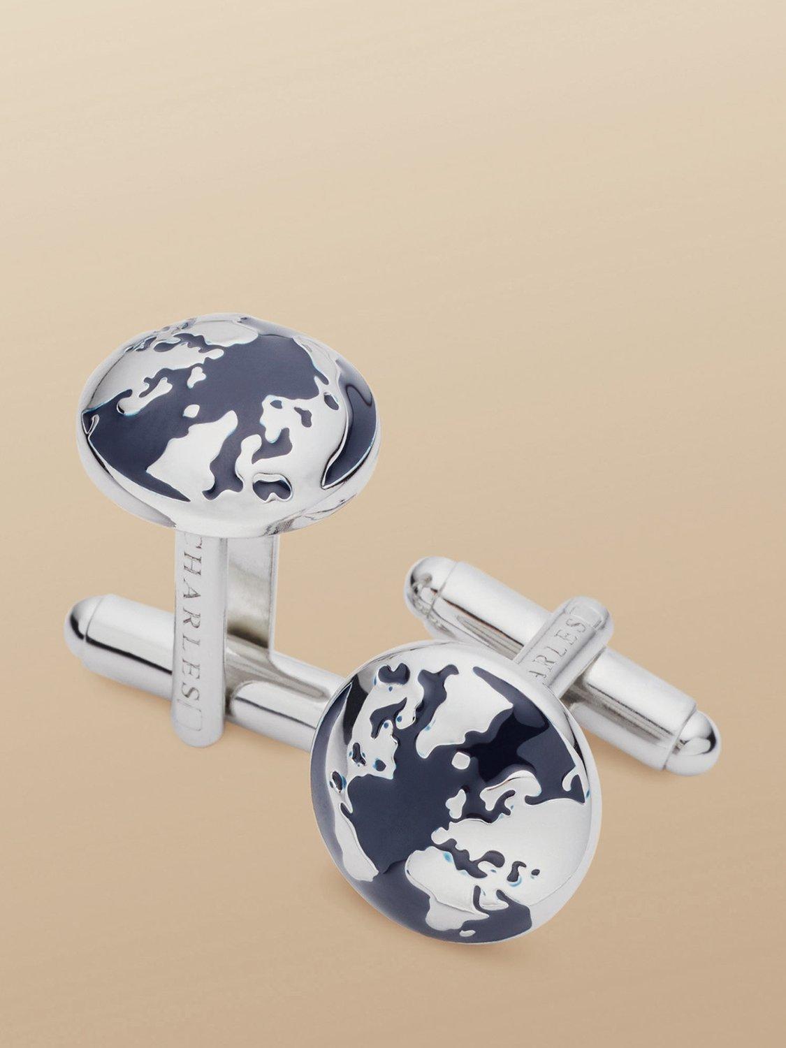 Product image 1 of 2, which shows Charles Tyrwhitt World Cufflinks, Silver/Navy