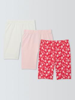 John Lewis Kids' Plain/Floral Cycle Shorts, Pack of 3, Multi, Multi