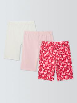 John Lewis Kids' Plain/Floral Cycle Shorts, Pack of 3, Multi - view 2, Multi