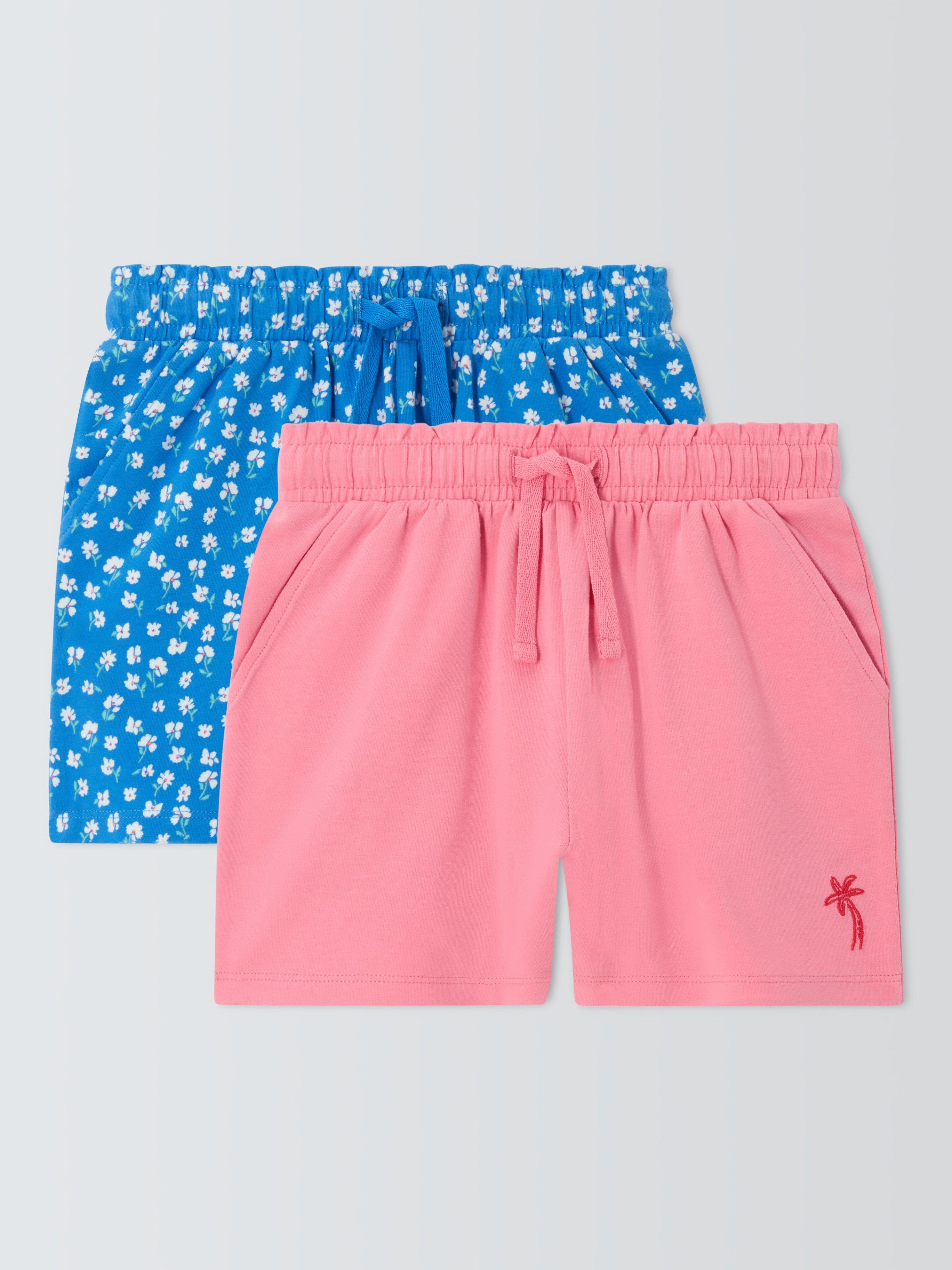 Product image 1 of 6, which shows John Lewis Kids' Floral/Plain Shorts, Pack of 2, Blue, Pink, 2 years