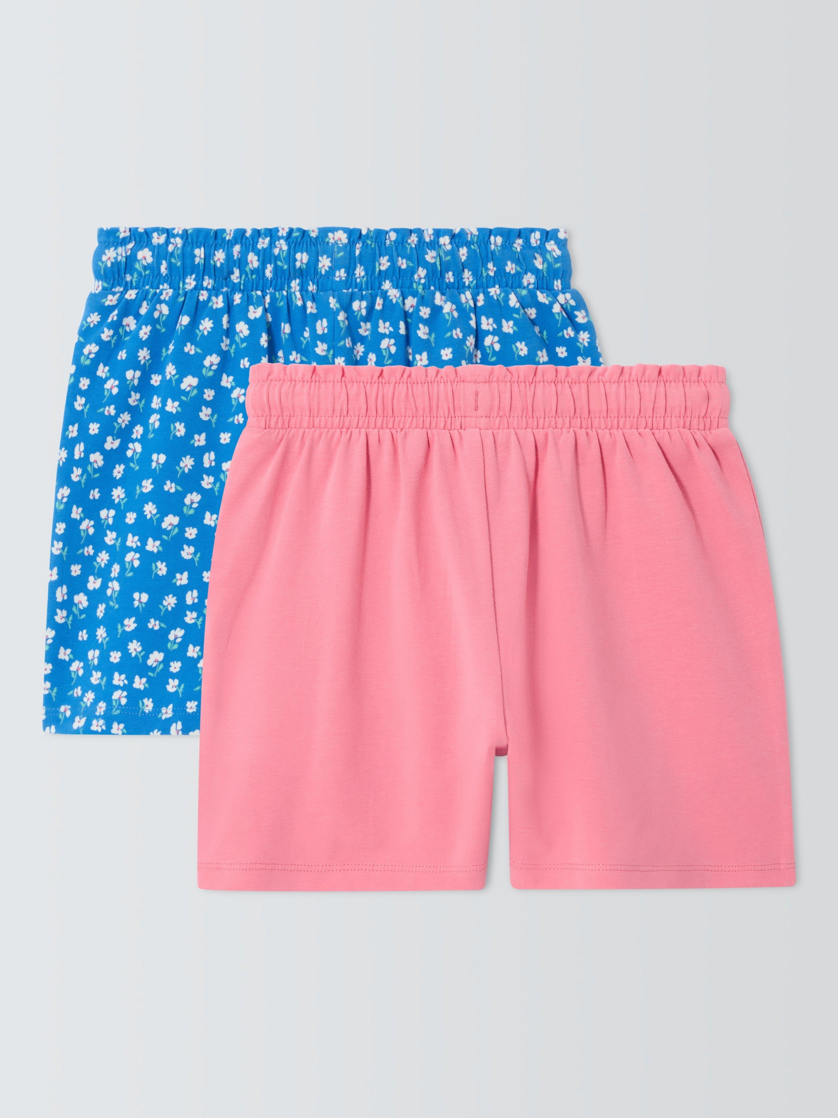 Product image 6 of 6, which shows John Lewis Kids' Floral/Plain Shorts, Pack of 2, Blue, Pink, 2 years