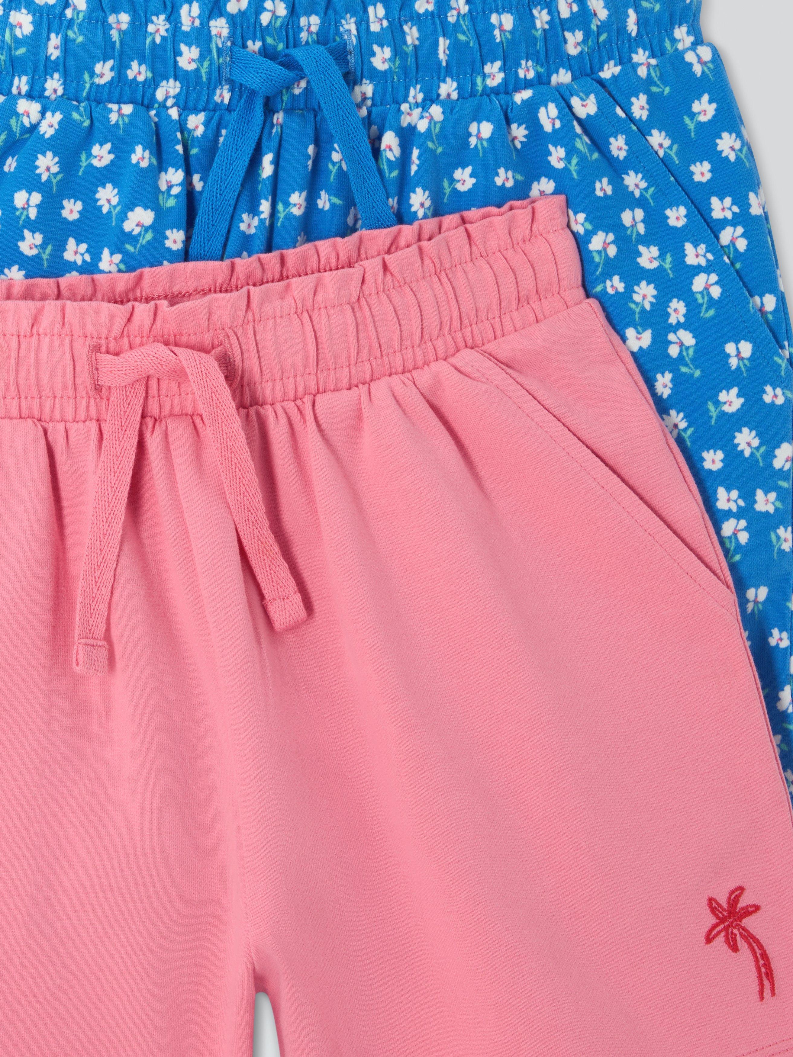 Product image 4 of 6, which shows John Lewis Kids' Floral/Plain Shorts, Pack of 2, Blue, Pink, 2 years