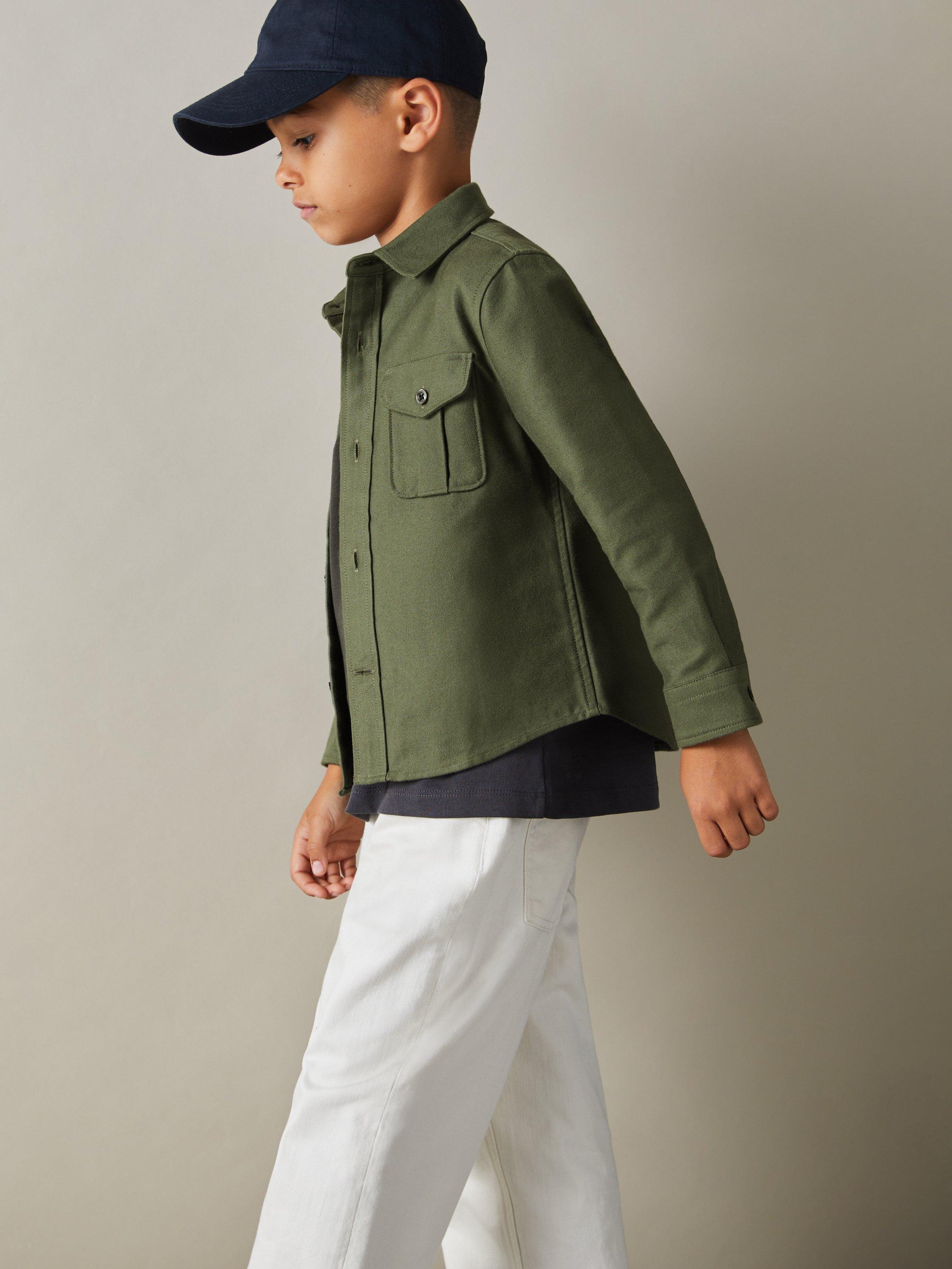 Reiss Kids' Thomas Brushed Cotton Shirt, Green
