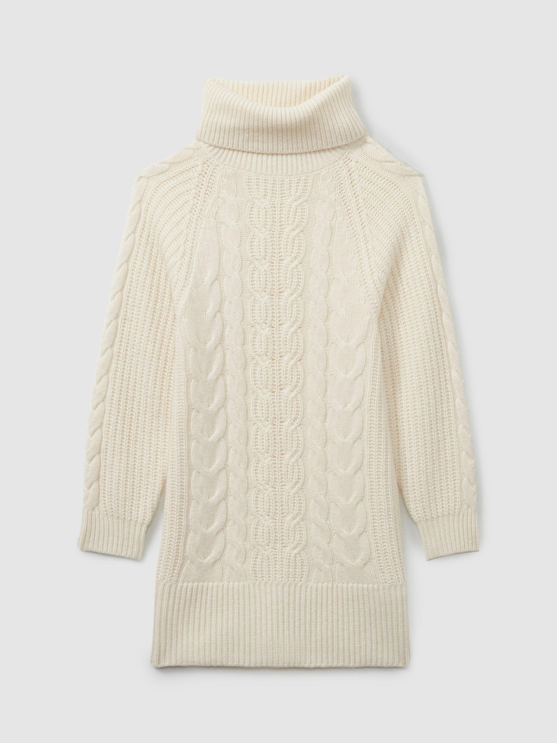 Product image 2 of 4, which shows Reiss Kids' Mimi Wool Blend Roll Neck Jumper Dress, Cream, 5-6 years