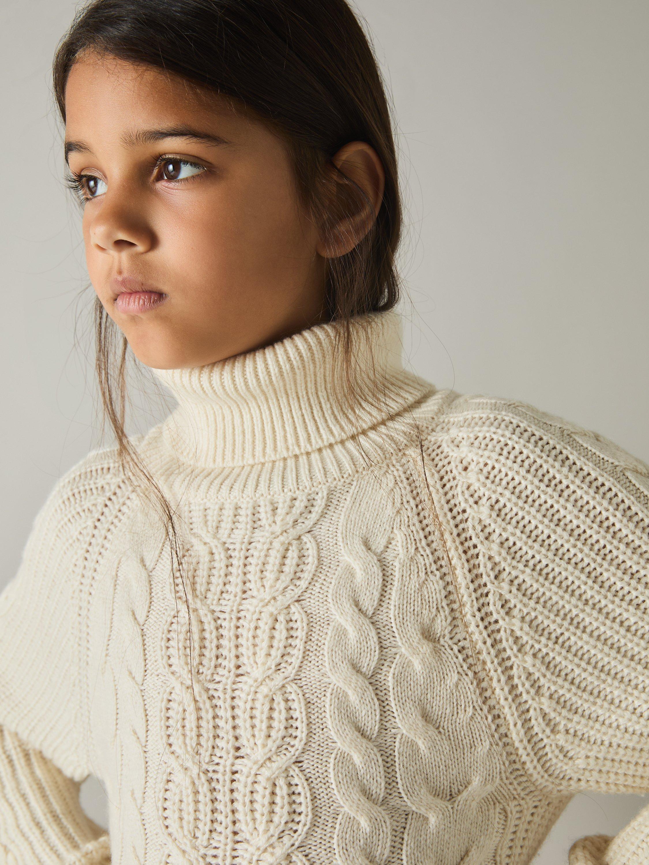 Product image 3 of 4, which shows Reiss Kids' Mimi Wool Blend Roll Neck Jumper Dress, Cream, 5-6 years
