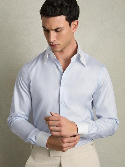 Reiss Caldwell Regular Fit Cotton Blend Shirt, Contrast S Blue