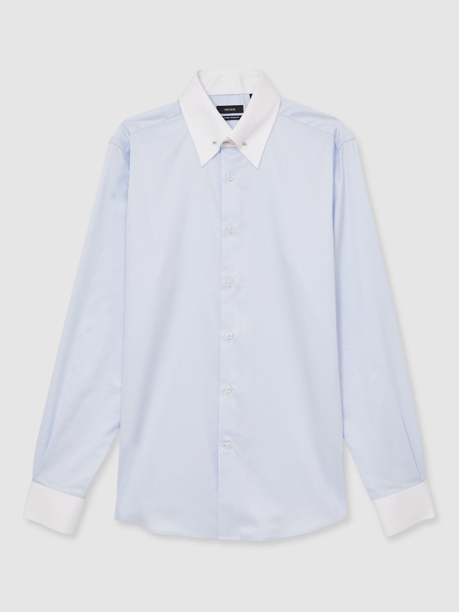 Product image 3 of 5, which shows Reiss Caldwell Regular Fit Cotton Blend Shirt, Contrast S Blue, XS