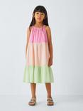 John Lewis Kids' Colour Block Tiered Dress, Pink, Green