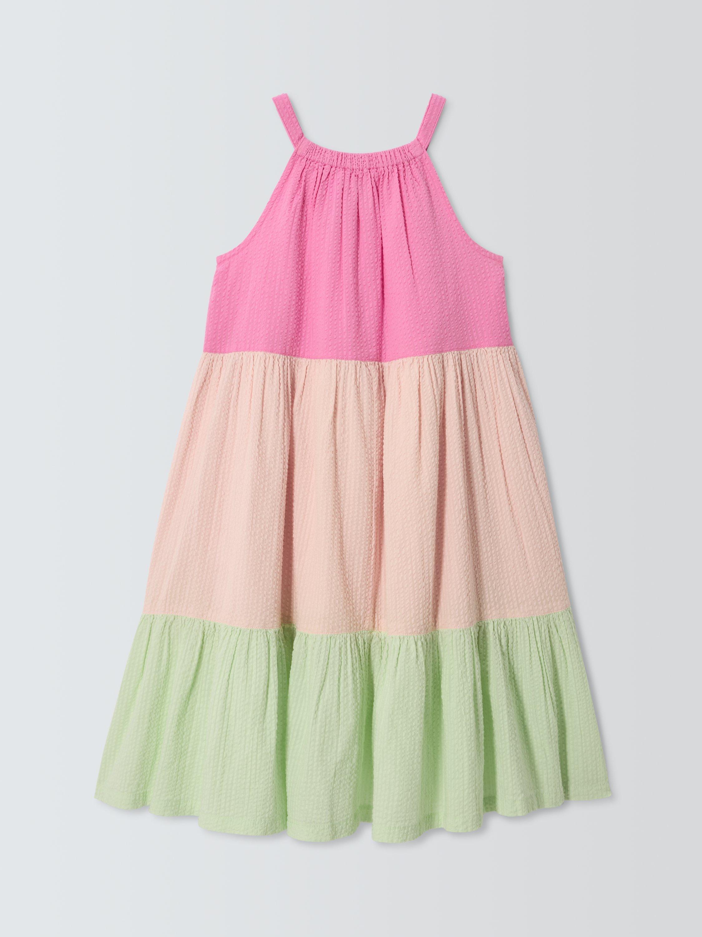 Product image 6 of 7, which shows John Lewis Kids' Colour Block Tiered Dress, Pink, Green, 2 years