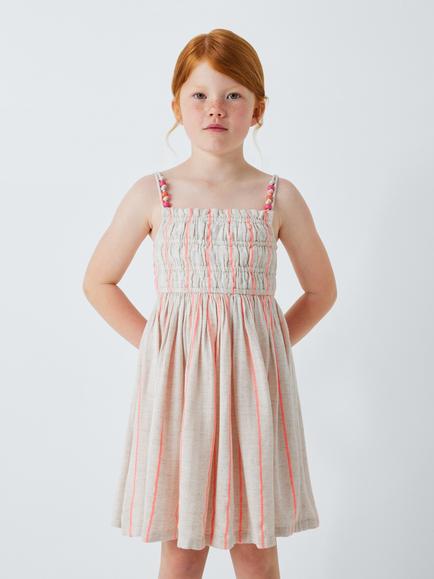 John Lewis Kids' Stripe Summer Dress & Hair Scrunchie Set, Beige, Pink, Beige, Pink