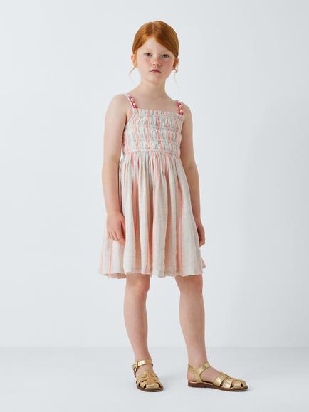 John Lewis Kids' Stripe Summer Dress & Hair Scrunchie Set, Beige, Pink - view 2, Beige, Pink