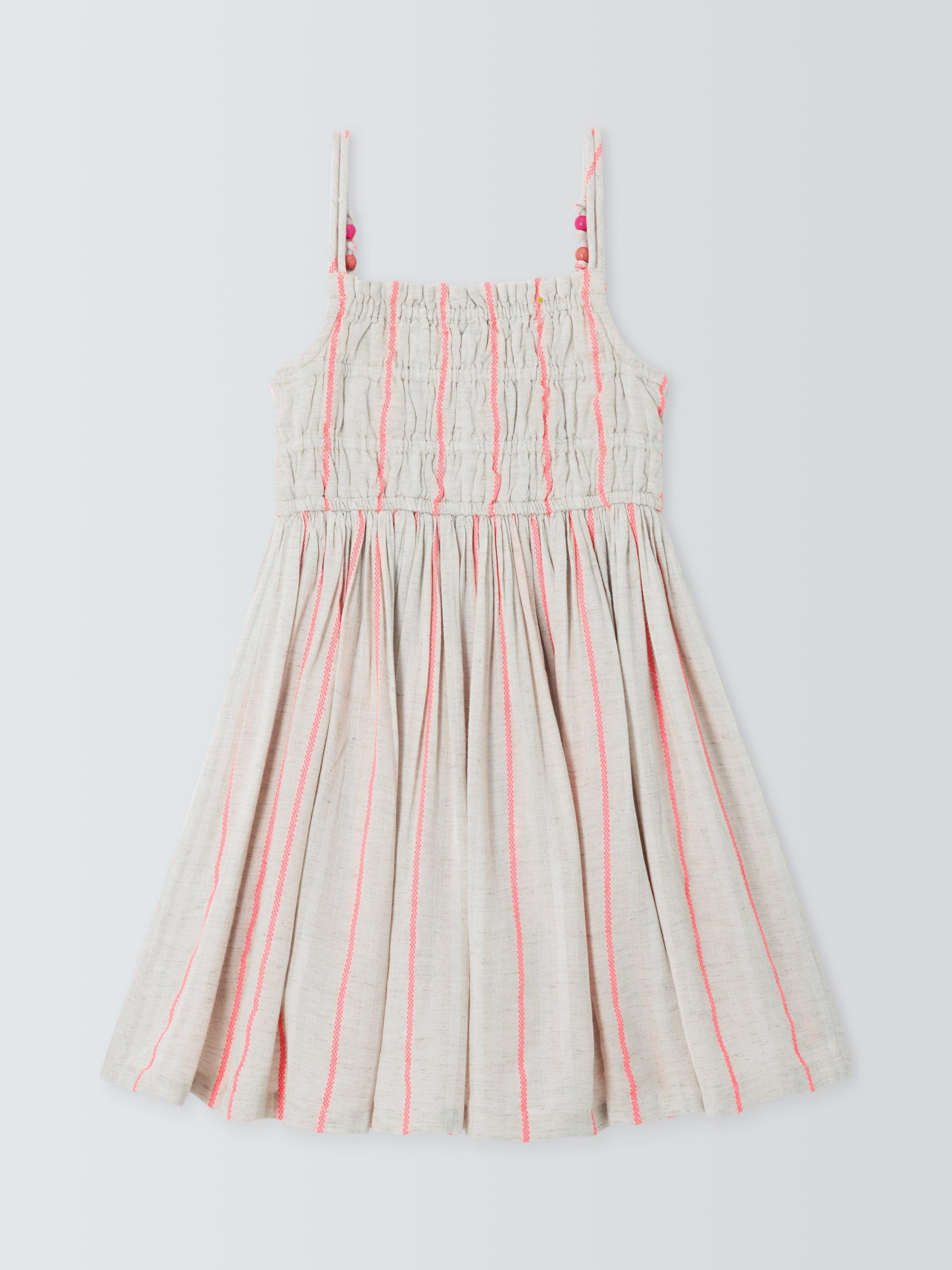 Product image 4 of 7, which shows John Lewis Kids' Stripe Summer Dress & Hair Scrunchie Set, Beige, Pink, 3 years