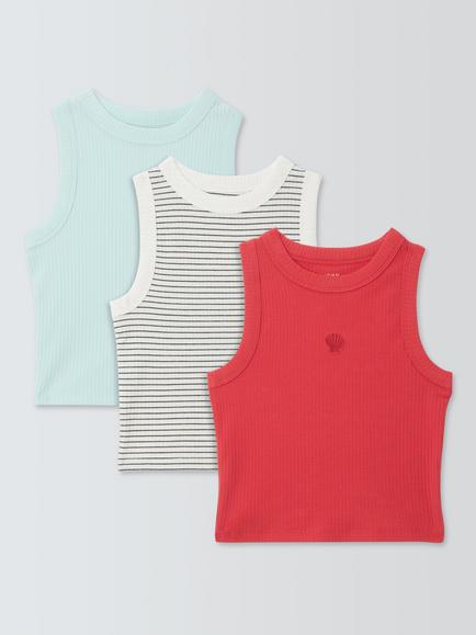 John Lewis Kids' Shell/Stripe Racerback Vest Tops, Pack of 3, Multi, Multi