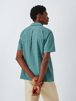 John Lewis Short Sleeve Eyelet Floral Embroidered Cotton Blend Shirt, North Atlantic - view 2, North Atlantic