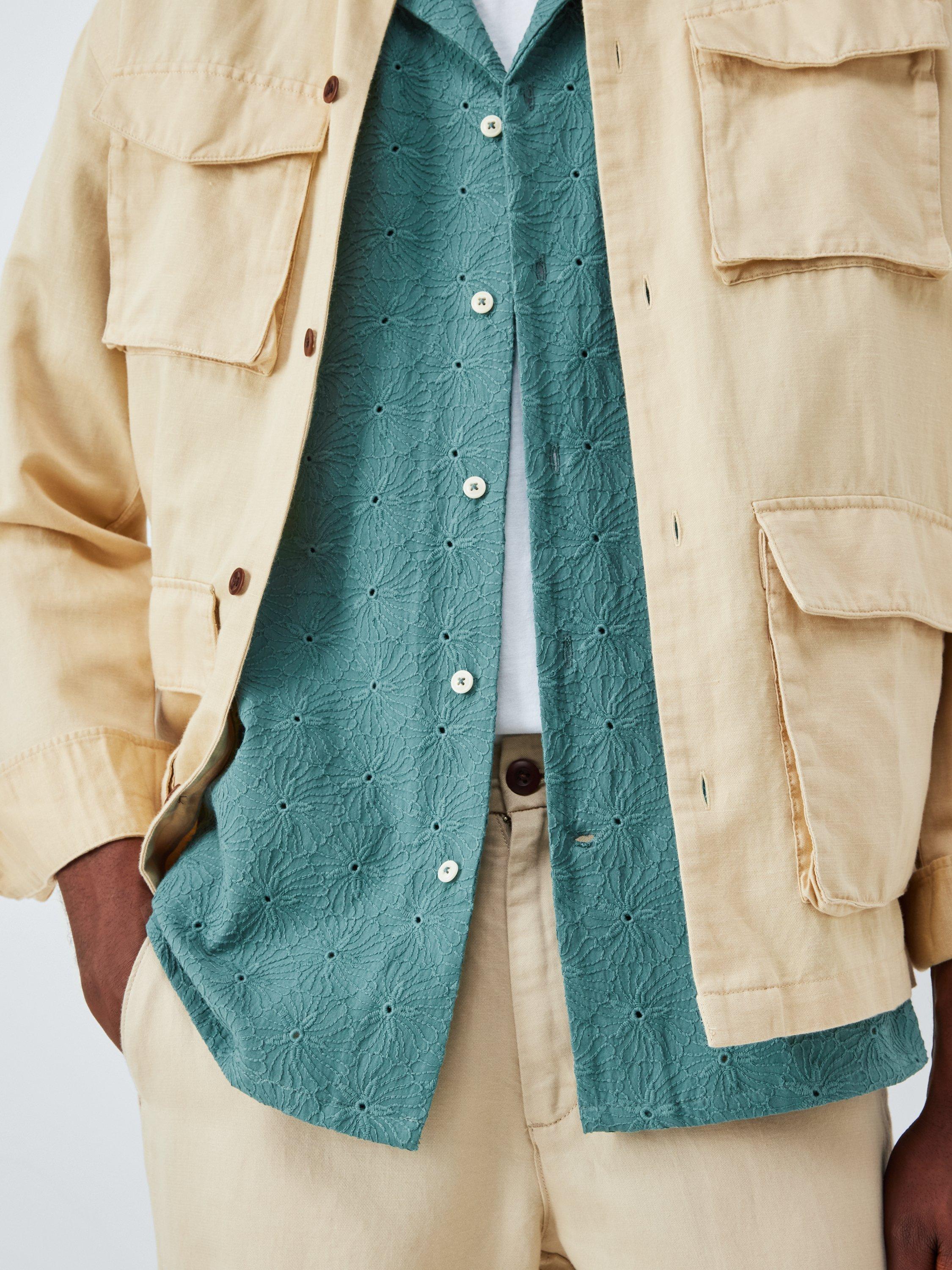 Product image 6 of 6, which shows John Lewis Short Sleeve Eyelet Floral Embroidered Cotton Blend Shirt, North Atlantic, M